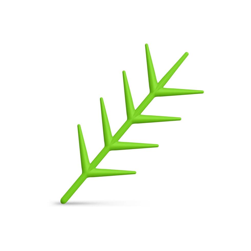 Vertical green branch with sharp needles realistic Christmas glossy bauble 3d template vector