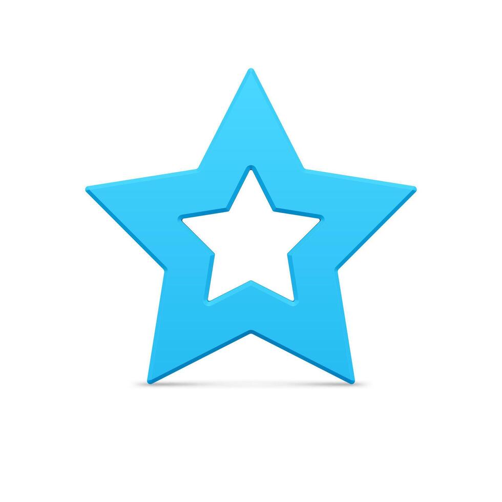 Classic blue realistic five pointed star outline border metallic glossy Christmas bauble vector