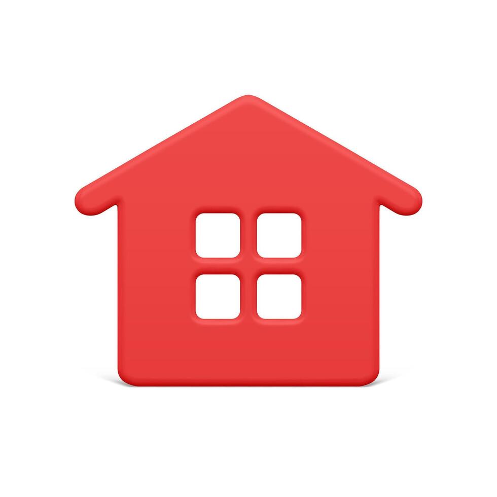 Front view cute classic rural red hut 3d Christmas tree bauble metallic decorative design vector