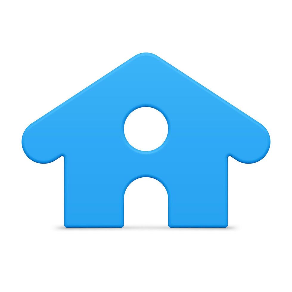 Minimalist blue countryside house with window and triangle roof front view Christmas bauble 3d vector