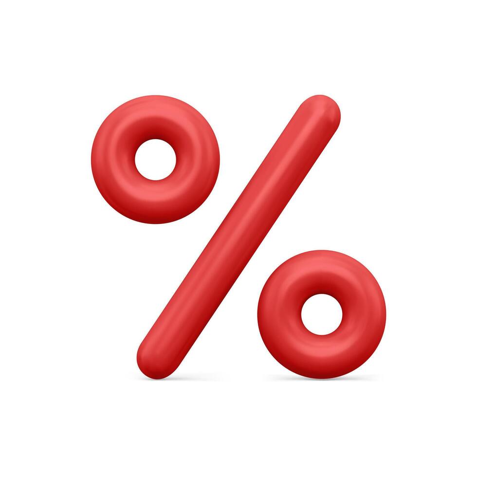 Red percentage 3d symbol realistic illustration vector
