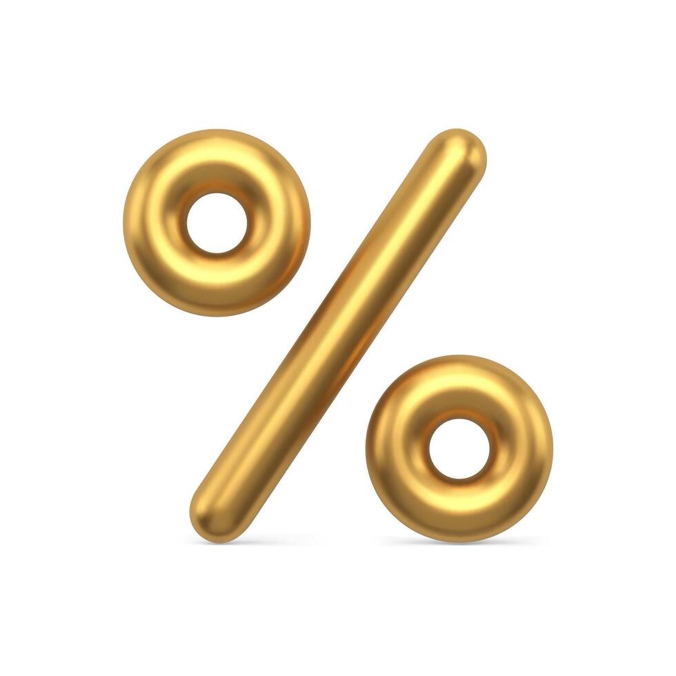 Golden realistic percentage symbol 3d illustration vector