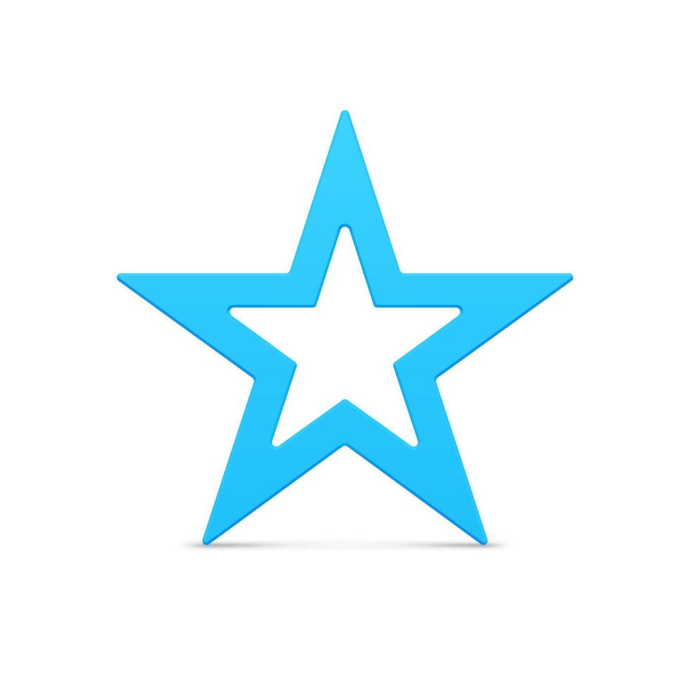 Classic blue realistic five pointed star outline border metallic glossy Christmas bauble vector
