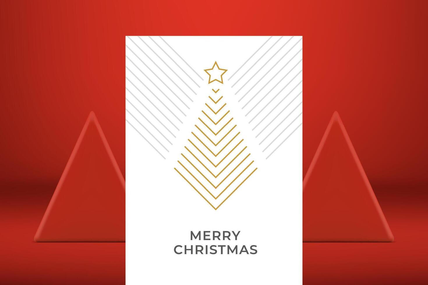 Merry Christmas modern greeting card golden silver lines and star ornament design vector