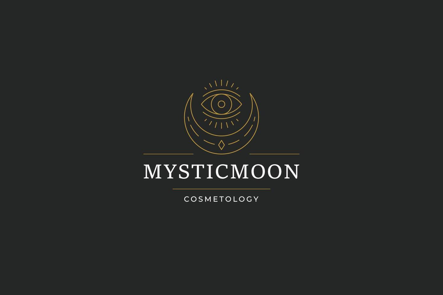 Esoteric all seeing eye with crescent luxury line art logo design template illustration vector