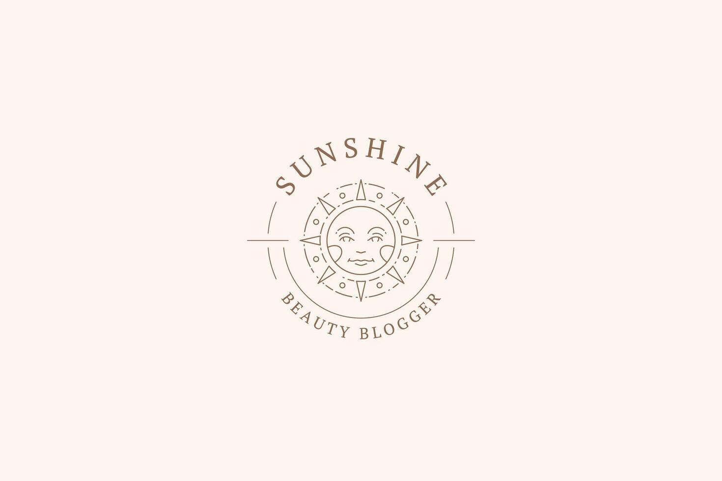 Mythology sun character with beam circle line art logo design template illustration vector