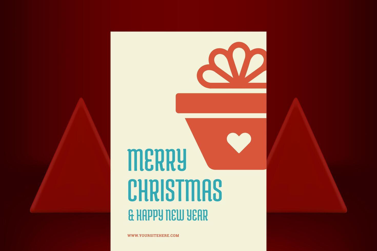 Merry Christmas vintage greeting card decorative ornament red gift box illustration vector