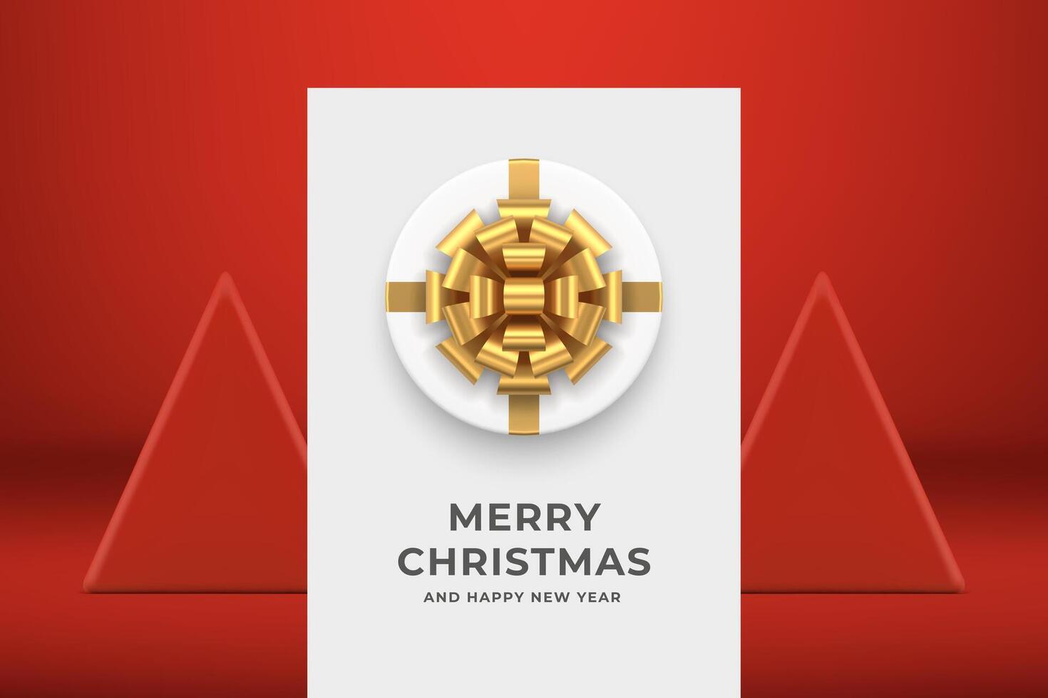 Elegant circle white gift box Merry Christmas greeting card design realistic 3d icon vector