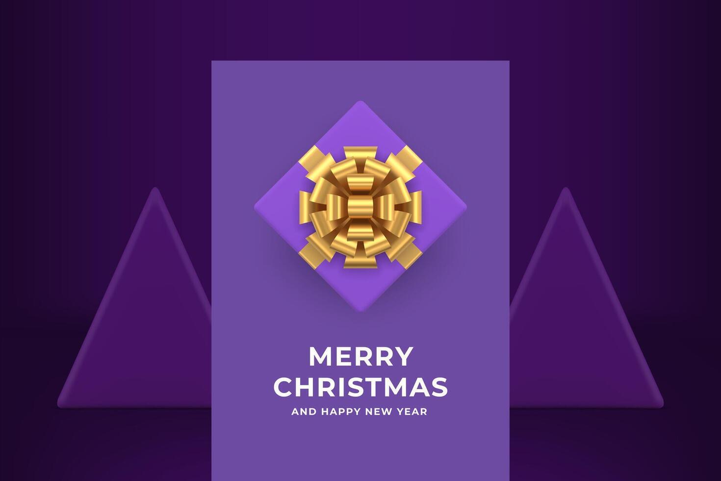 Stylish purple Merry Christmas gift box top view greeting card design realistic 3d icon vector