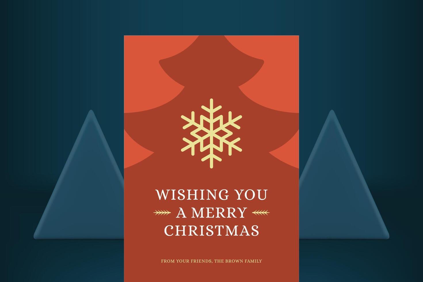 Classic Merry Christmas vintage greeting card snowflake red spruce silhouette illustration vector