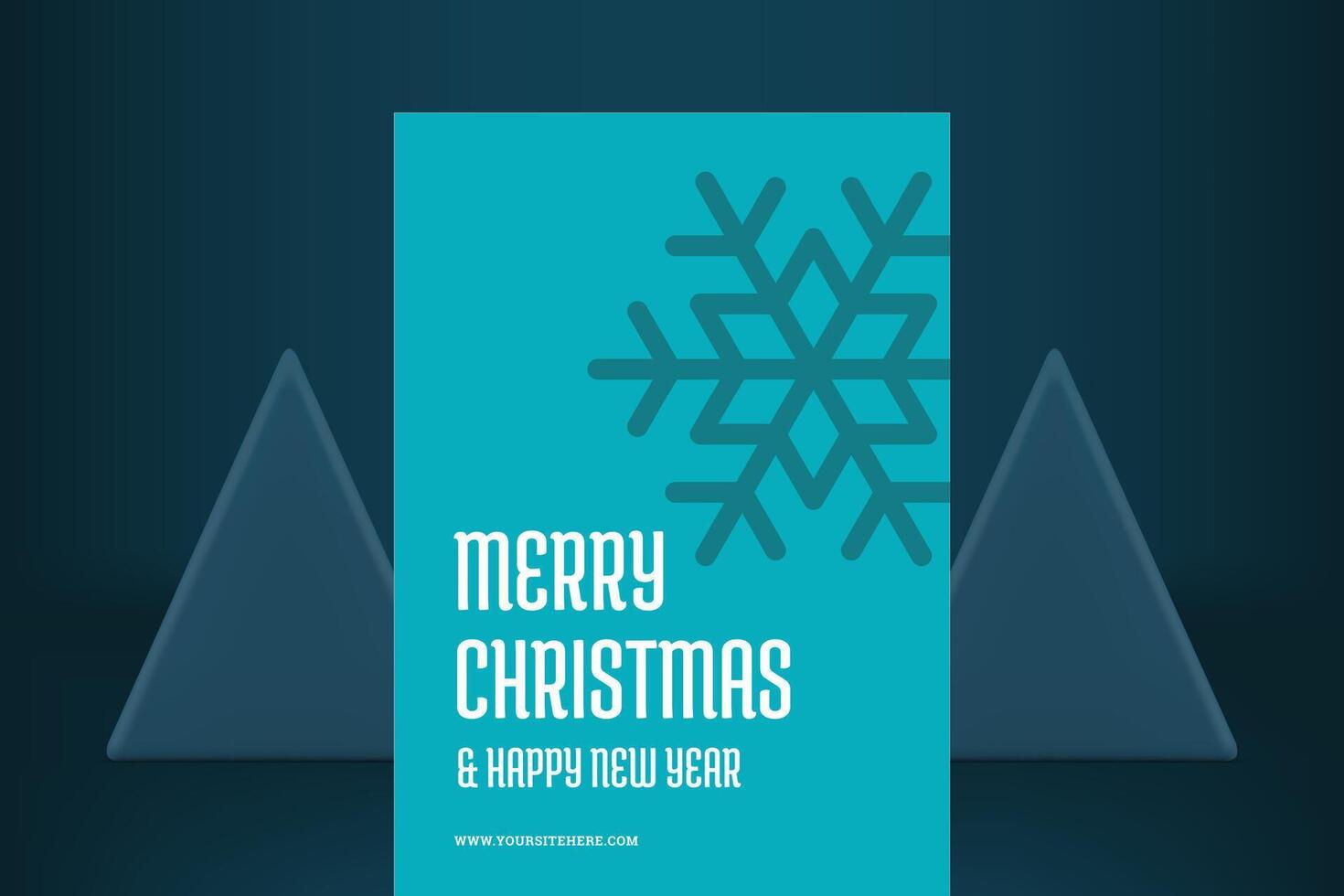 Merry Christmas blue classic greeting card with ice snowflake frost decor illustration vector