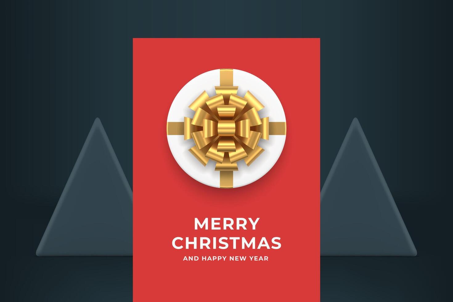 Premium red modern Merry Christmas greeting card white round gift box realistic 3d icon vector