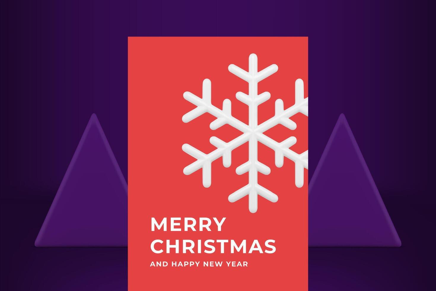 White ornamental snowflake Merry Christmas red greeting card template realistic 3d icon vector