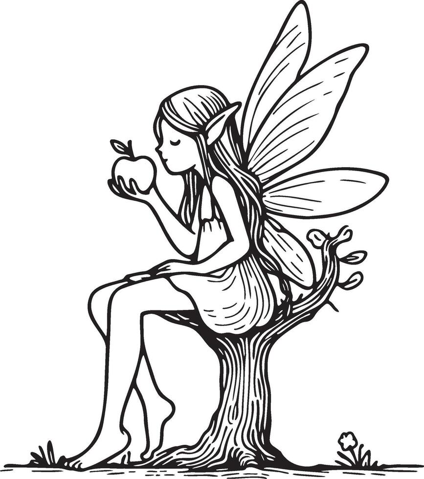 Sprite Fairy Eatting Apple. vector
