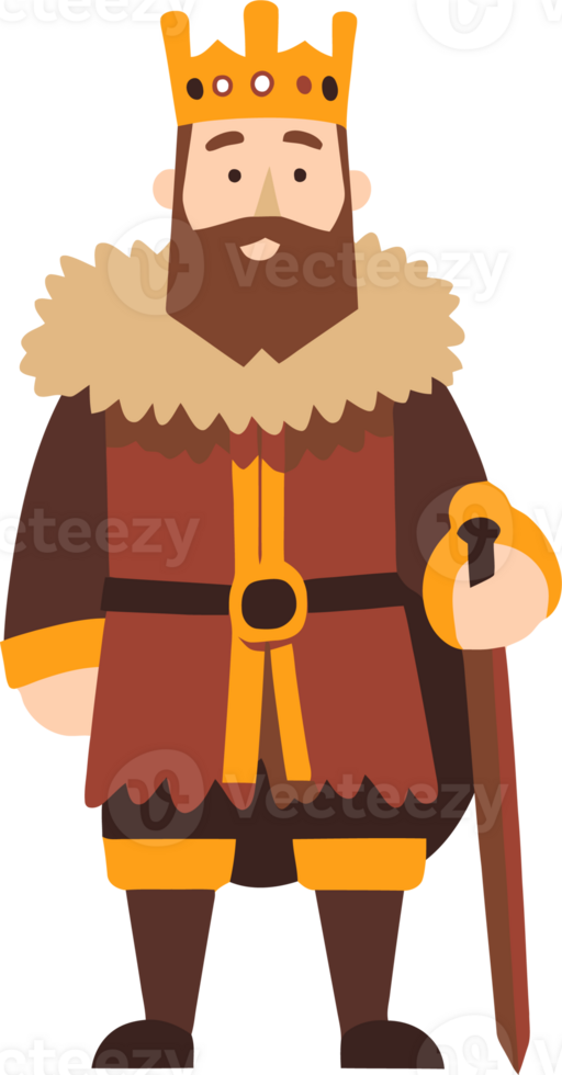 Cartoon Medieval King with Crown and Scepter in Royal Outfit - Illustration png
