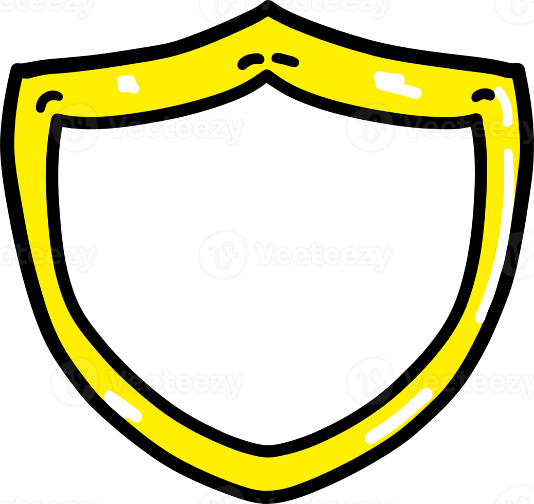 Yellow and White Shield Icon with Cartoon Style Outline - Protection, Security, and Defense Symbol png