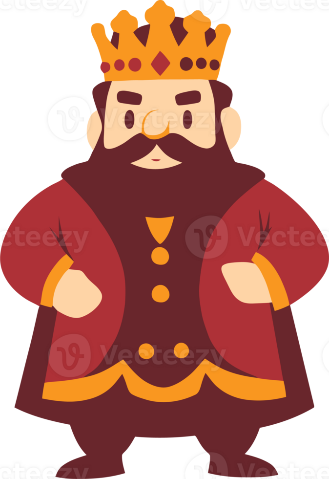 Cartoon King with Crown and Robe, Hands on Hips, Royal Character png