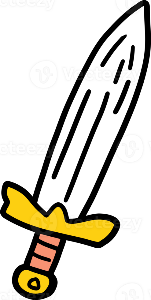 Cartoon Sword Icon with Yellow Hilt and Brown Handle - Illustration for Fantasy Themes png