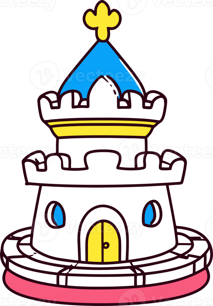 Cute Cartoon Castle with Blue Roof and Yellow Door - Illustration of Fantasy Building png