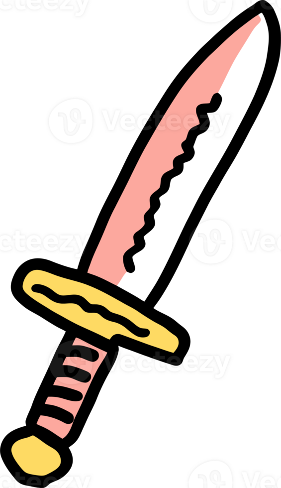 Colorful Cartoon Sword Illustration with Zigzag Blade and Decorative Hilt png