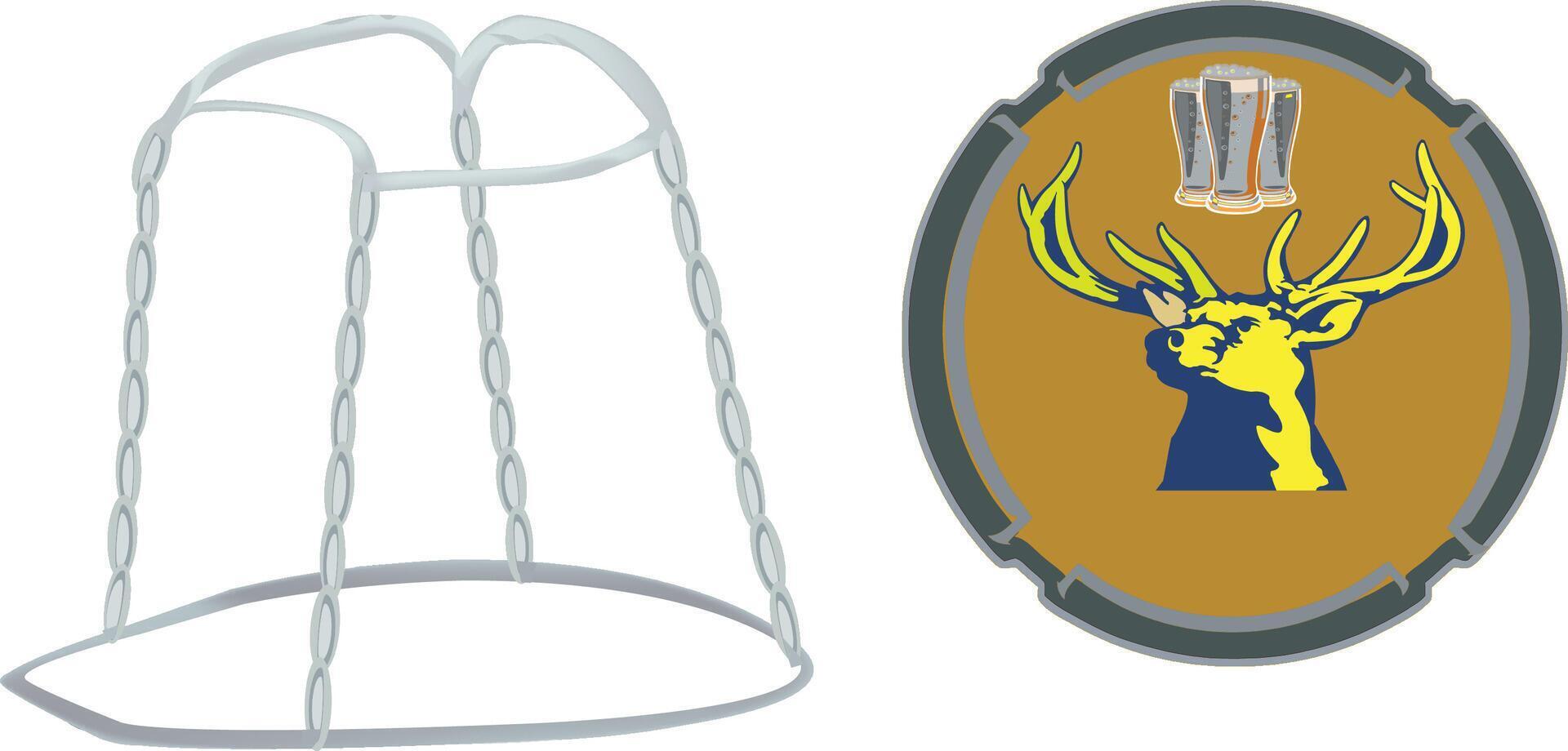 Sparkling wine muselet with generic beer label featuring a deer vector