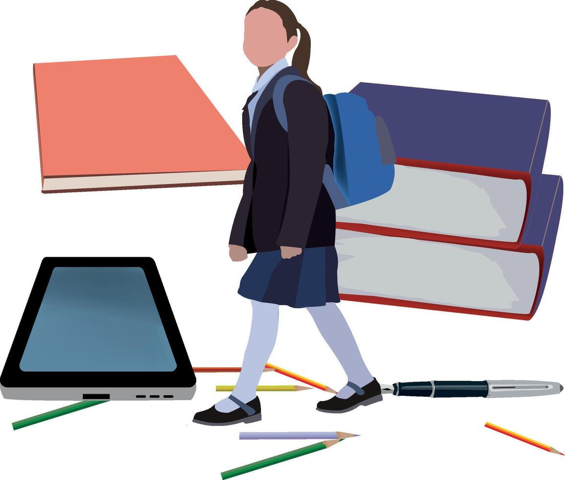 bambiva with backpack books pencils and pen vector
