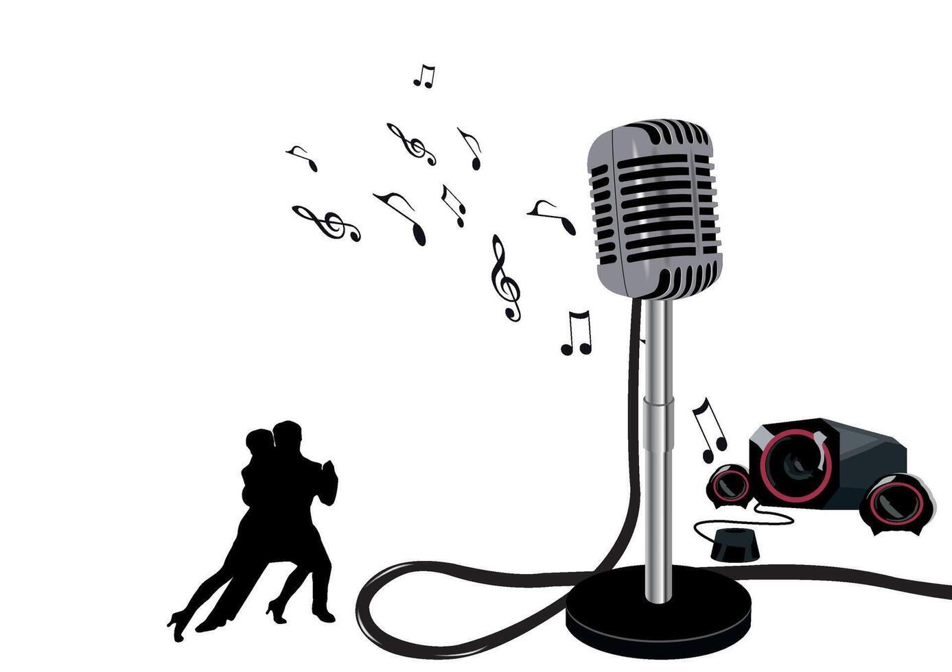 Couple dancing while music playing from microphone and loudspeaker vector
