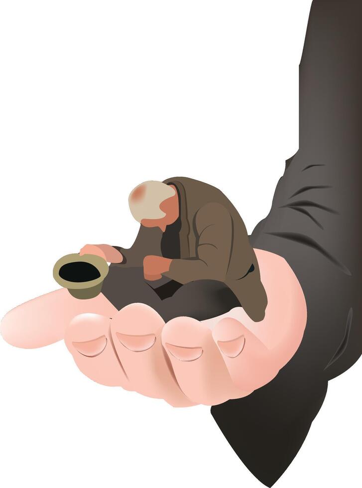 Businessman holding begging homeless man in hand vector