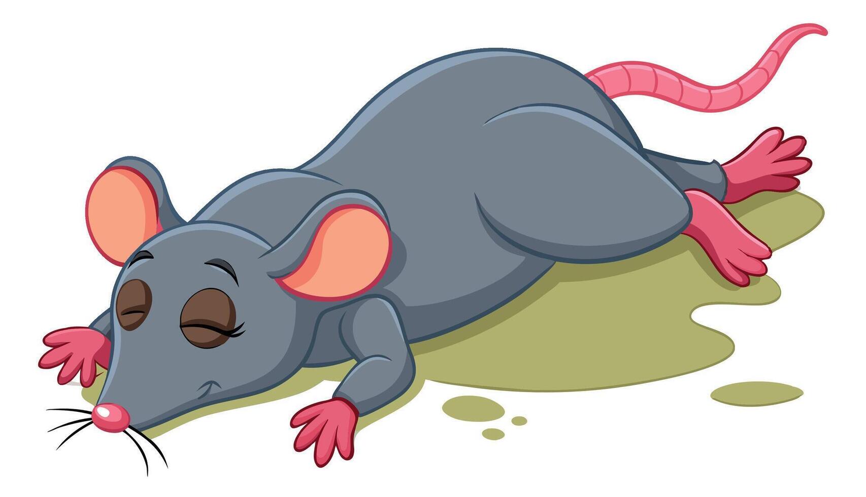 Cartoon mouse sleeping near a puddle of poison vector