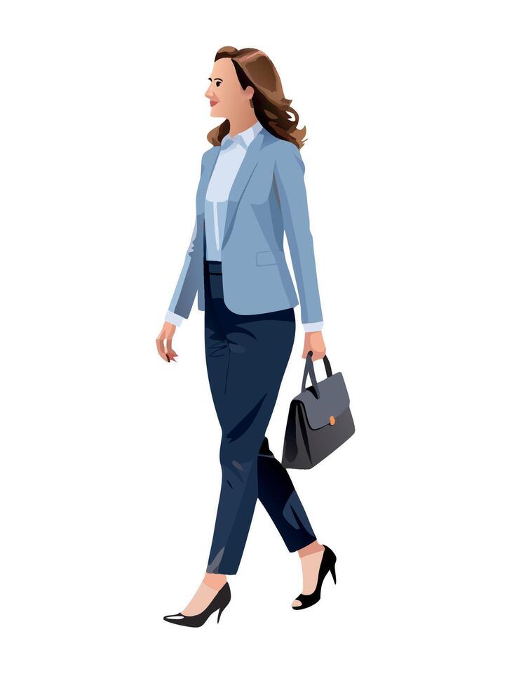 Businesswoman walking side view holding briefcase illustration- vector
