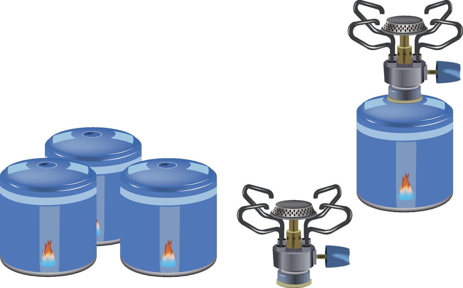Portable gas burner with screw cartridge and butane gas cartridges standing on white background vector