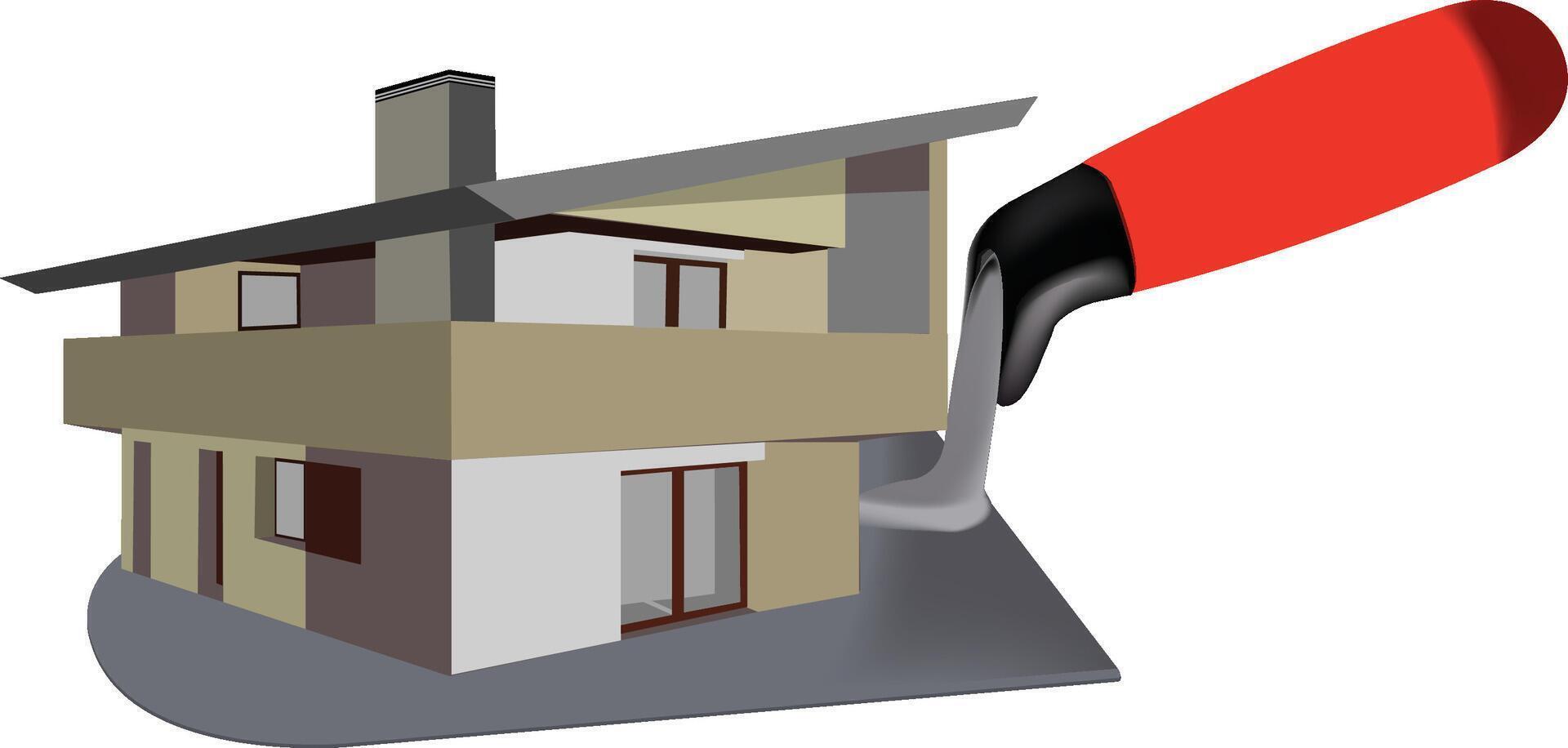 Modern house resting on a trowel illustrating construction concept vector
