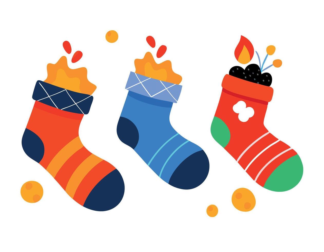 Colorful christmas stockings hanging and waiting to be filled with goodies vector