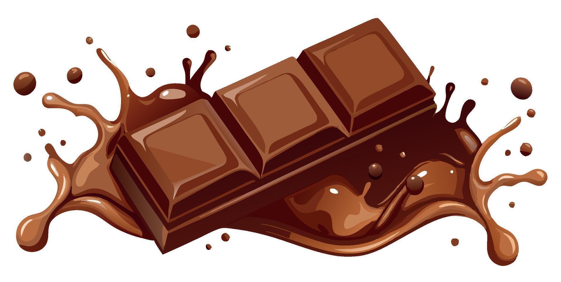 Chocolate bar making a splash in melted chocolate- vector