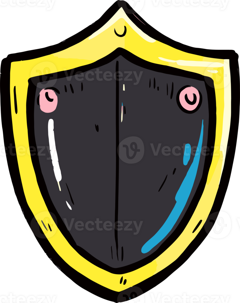 Cartoon Shield Illustration with Black Center and Yellow Border in Simple Hand-Drawn Style png