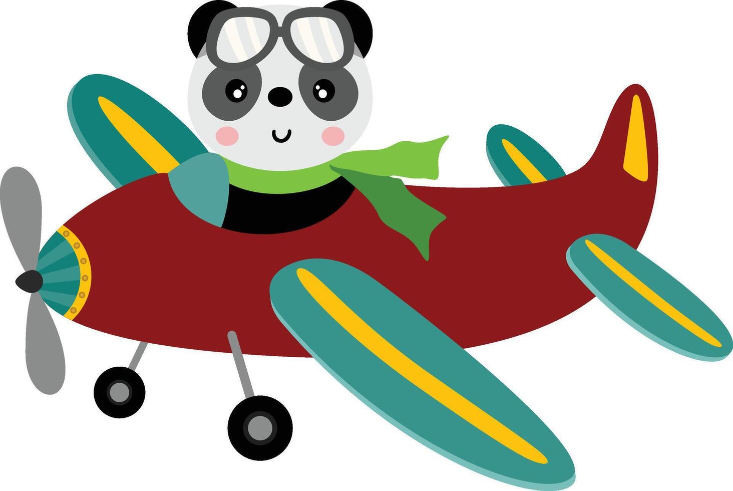 Funny aviator panda with plane vector