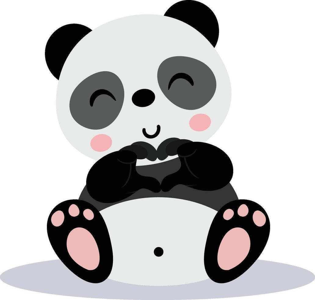 Cute panda making heart with hands vector