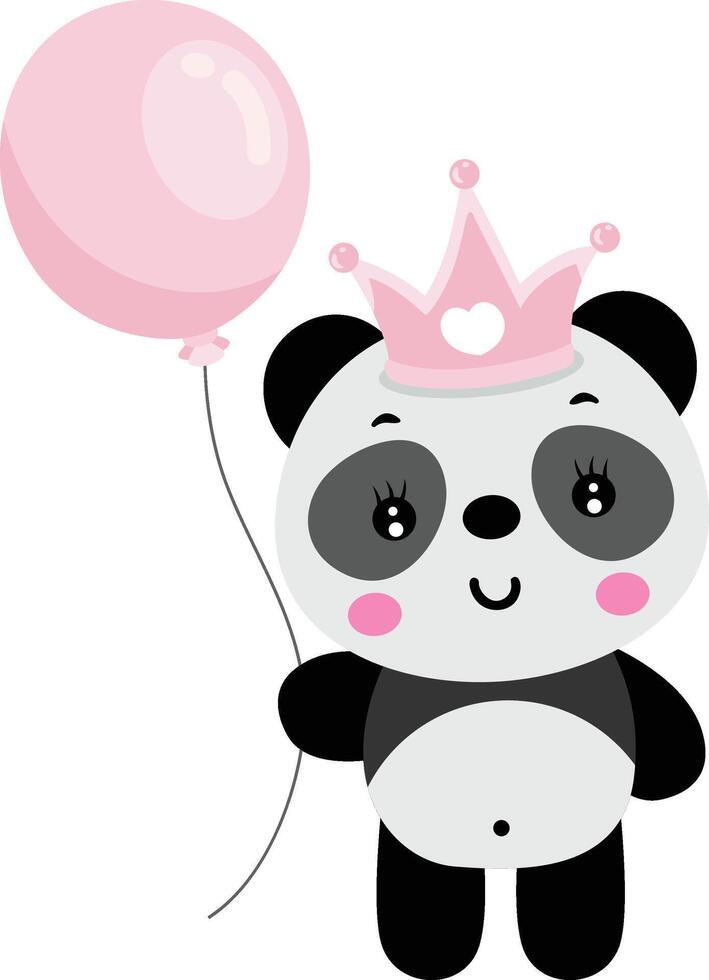 Cute princess panda holding a balloon vector