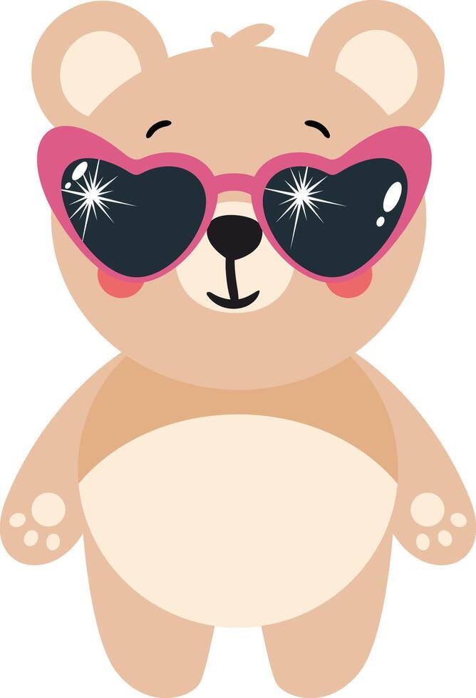 Funny teddy bear with heart sunglasses vector