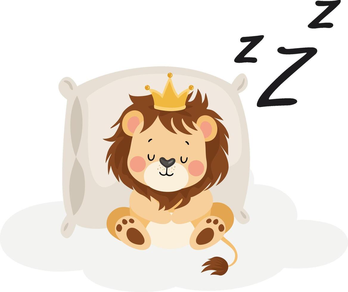 Adorable lion with a crown on his head sleeping vector