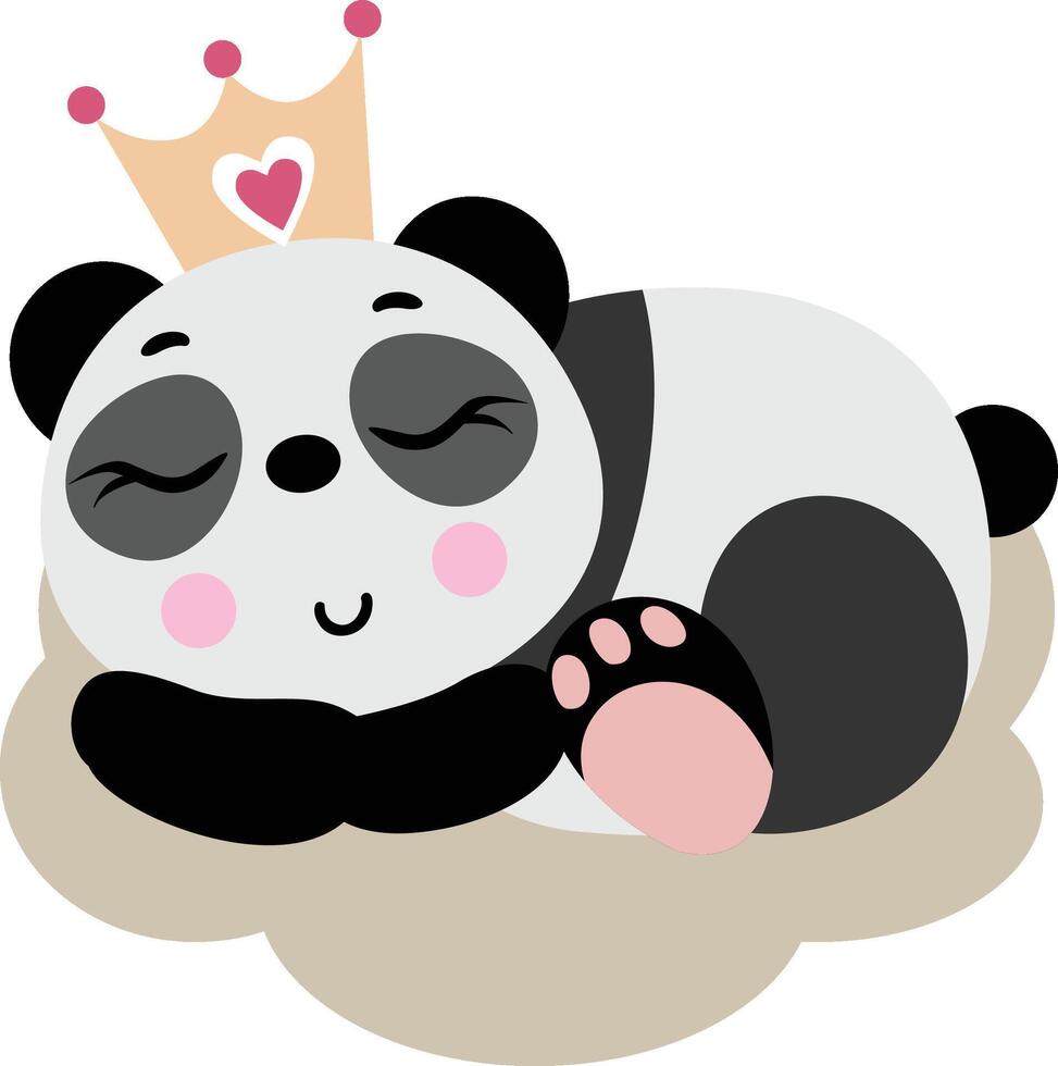 Cute panda princess sleeping with a crown on her head vector