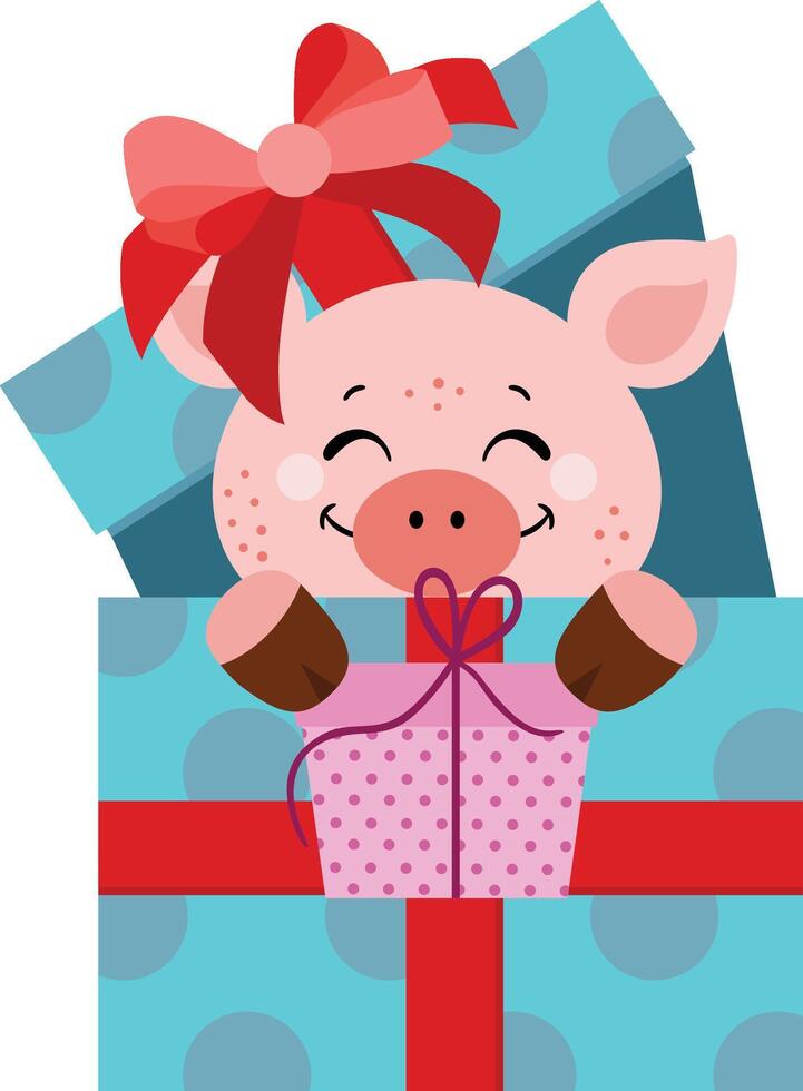 Cute pig going out birthday gift holding a small gift vector