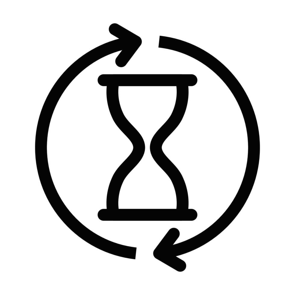 Simple icon of an hourglass surrounded by arrows, symbolizing time management, cycle, or repetition. Editable stroke. vector