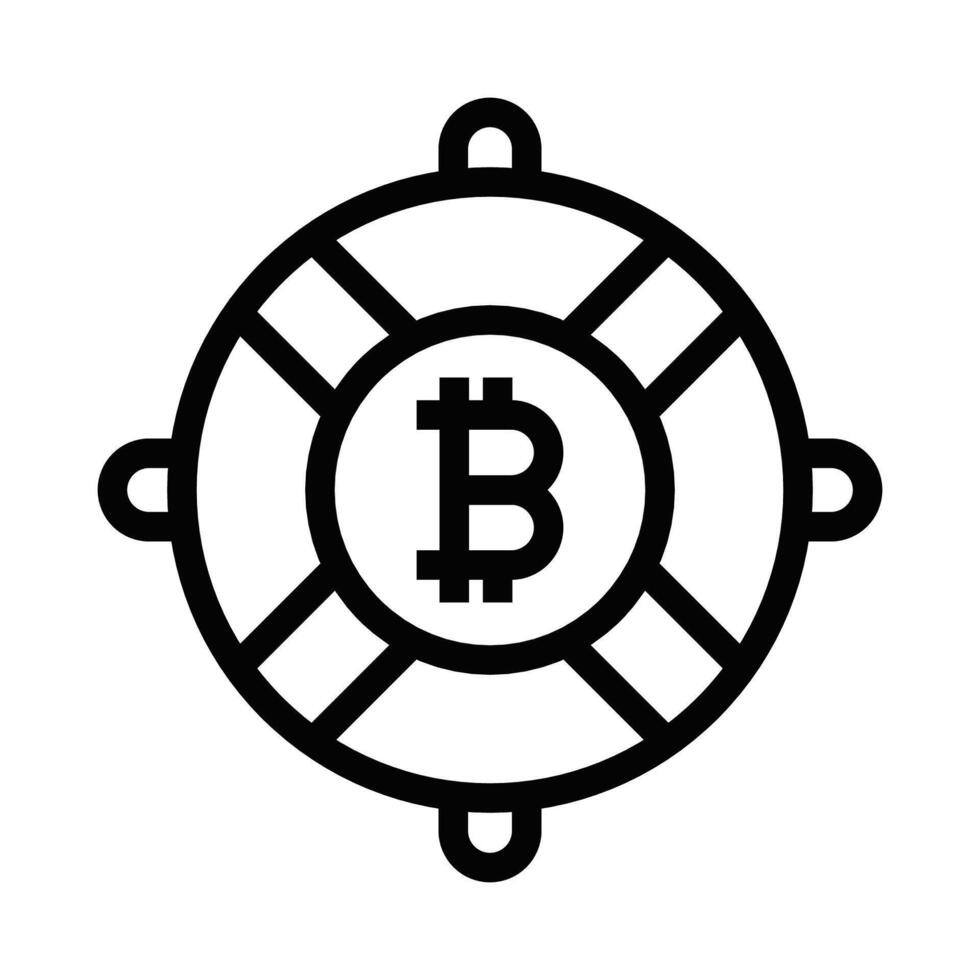 Illustration of a bitcoin lifebuoy icon, symbolizing financial safety, cryptocurrency, and investment security. Editable stroke. vector