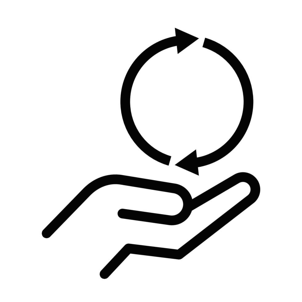 Illustration of a hand holding a circular arrow icon, symbolizing recycling, renewal, and sustainable practices. vector
