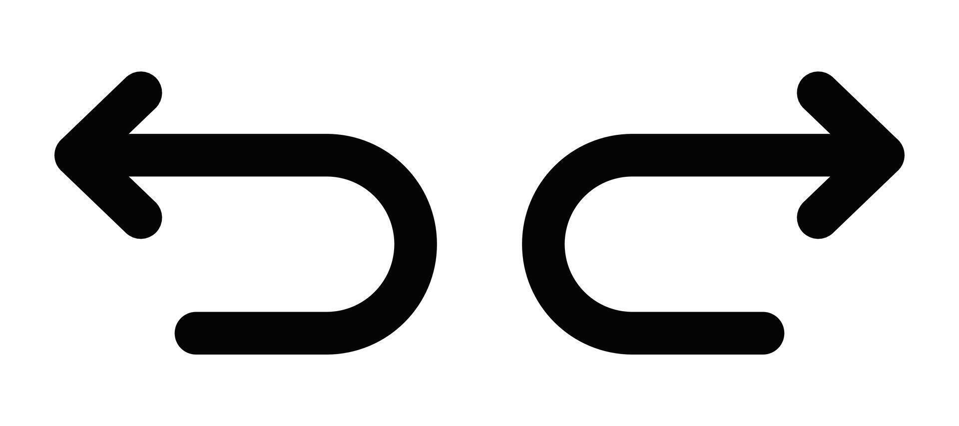 Illustration of two curved arrows pointing in opposite directions, representing undo, redo, or navigation. Editable stroke. vector