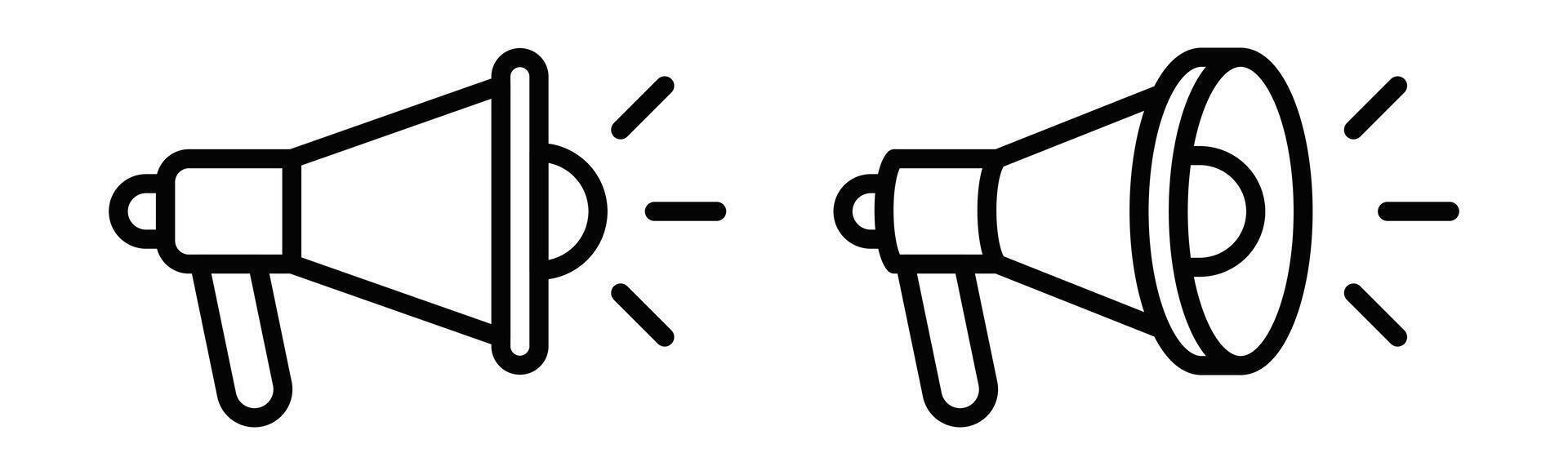 Illustration of megaphone icons, symbolizing announcement, communication, or promotion themes. Editable stroke. vector