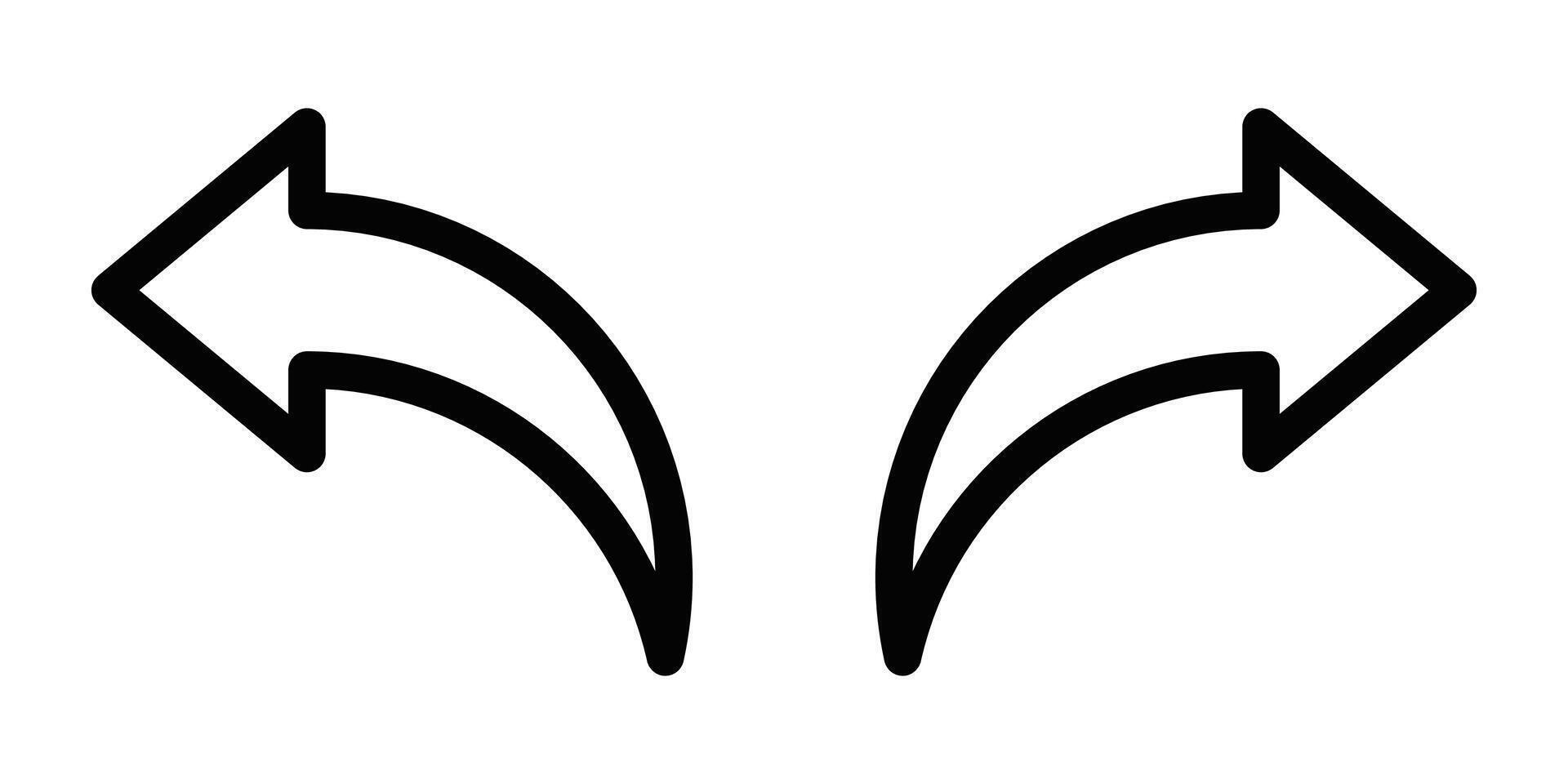 Illustration of curved left and right arrows, symbolizing direction, movement, navigation, and decision-making. Editable stroke. vector