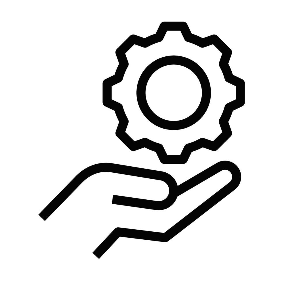 Illustration of a hand holding a gear icon, representing service, settings, and system configurations. vector
