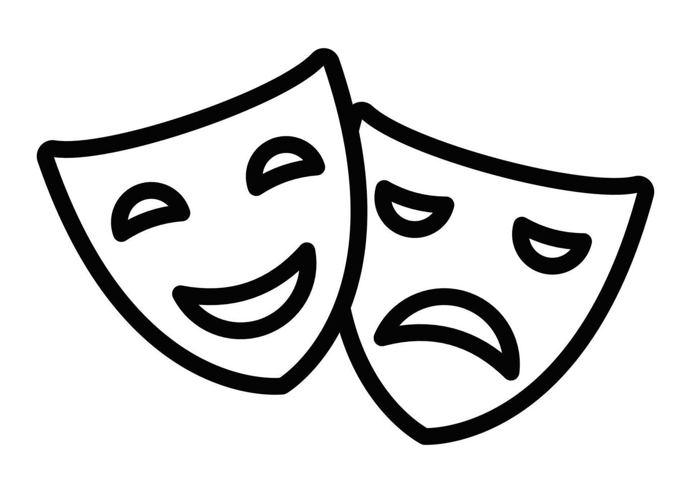 Illustration of comedy and tragedy theater masks, representing drama, performance, or arts. Editable stroke. vector
